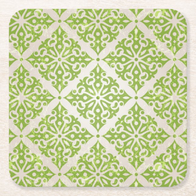 Vintage wallpaper square paper coaster (Front)