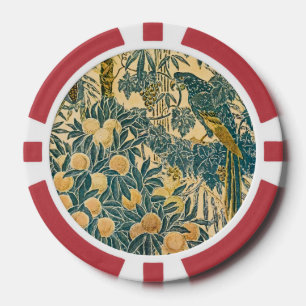 Vintage Walter Crane Macaw and Citrus Fruit Art Poker Chips