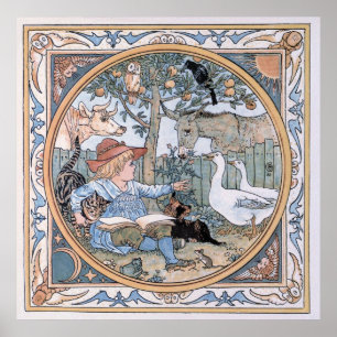 Vintage Walter Crane: The child, the animals Poster