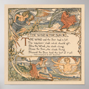 Vintage Walter Crane: The wind and the sun small Poster