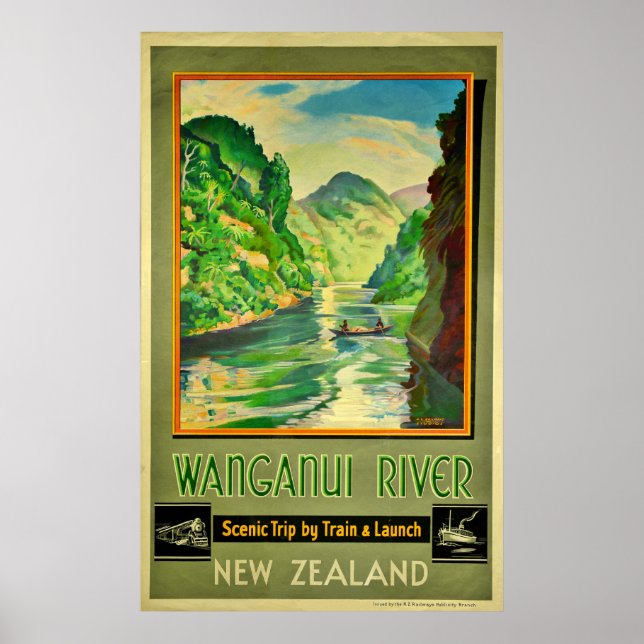 Vintage Wanganui River New Zealand Scenic Travel Poster (Front)