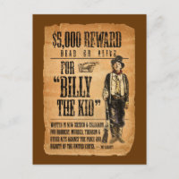 Vintage Wanted / Reward Poster for Billy the Kid