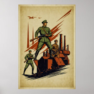 Vintage War Poster – Bold Army March Illustration
