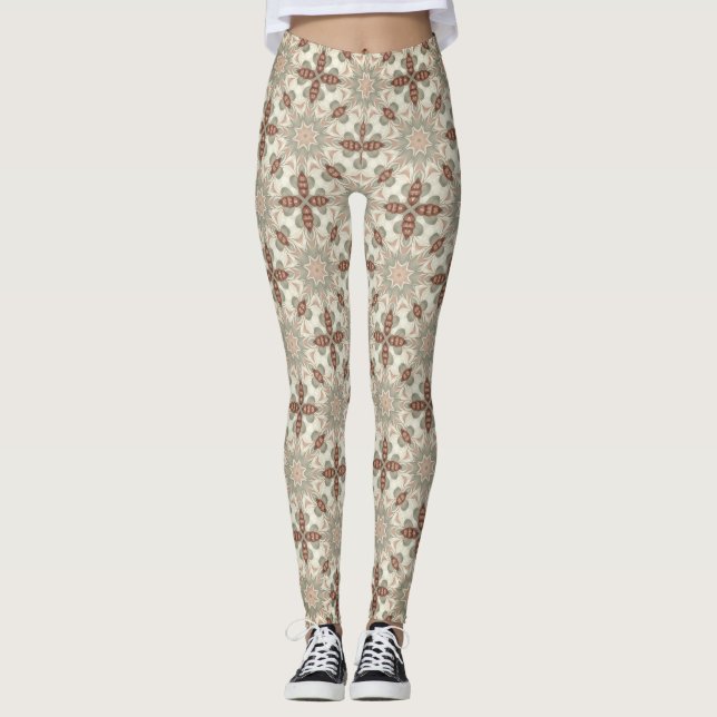 Vintage Warm Hues Printed Fashion Leggings (Front)