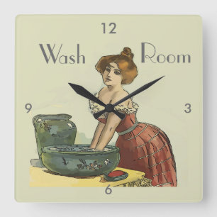 Vintage Wash Room, edit text Square Wall Clock