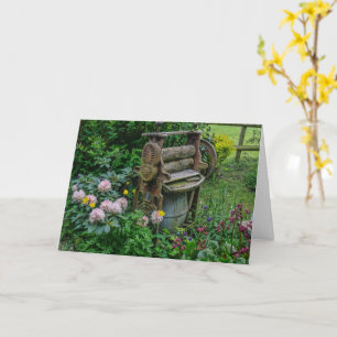 Vintage Washing Mangle Scenic Garden Flower Garden Card