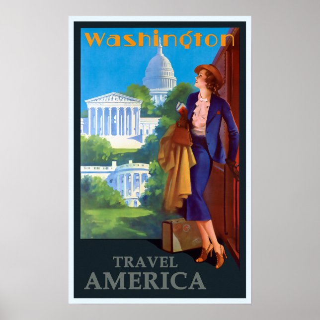 Vintage Washington DC Capitol Travel America Poster (Front)