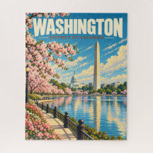 Vintage Washington DC Monuments Cherry Blossoms
