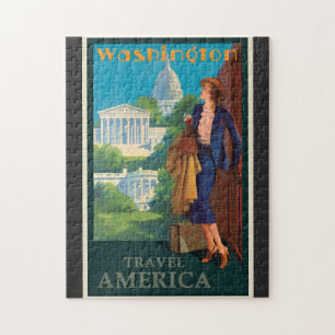 Vintage Washington DC Travel Illustration Jigsaw Puzzle