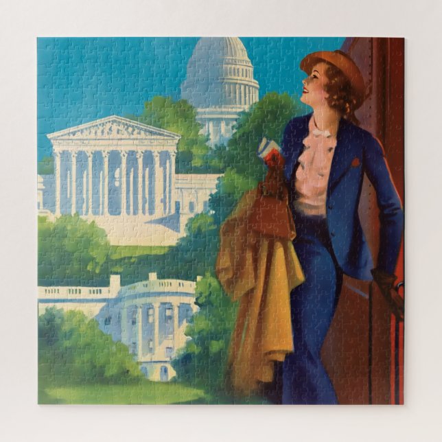 Vintage Washington DC Travel Illustration Jigsaw Puzzle (Vertical)