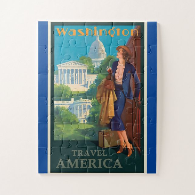 Vintage Washington DC Travel Illustration Jigsaw Puzzle (Vertical)