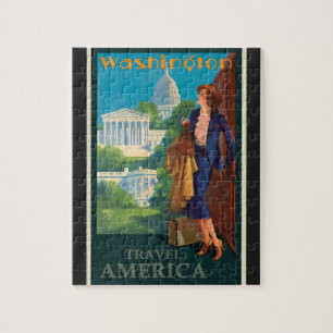 Vintage Washington DC Travel Illustration Jigsaw Puzzle