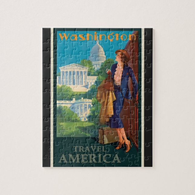 Vintage Washington DC Travel Illustration Jigsaw Puzzle (Vertical)