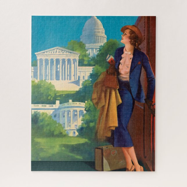 Vintage Washington DC Travel Illustration Jigsaw Puzzle (Vertical)