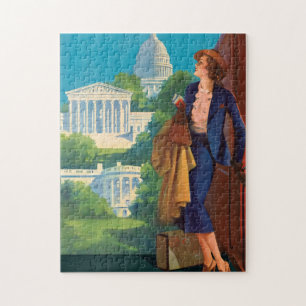 Vintage Washington DC Travel Illustration Jigsaw Puzzle