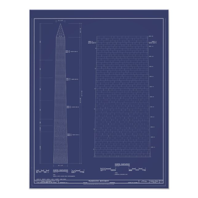 Vintage Washington Monument Blueprints Poster (Front)