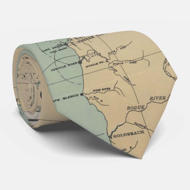 Vintage Washington & Oregon Lighthouse Map (1898) Tie (Rolled)