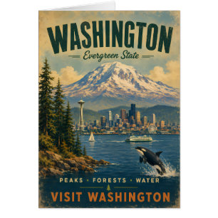 Vintage Washington State Travel Poster with Scenic