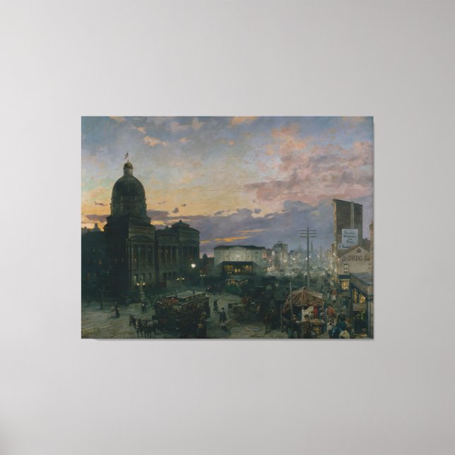 Vintage Washington Street Indianapolis at Dusk Canvas Print (Front)