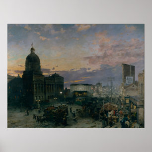 Vintage Washington Street Indianapolis at Dusk Poster