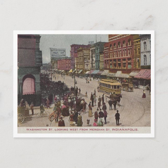 Vintage Washington Street Scene, Indianapolis Postcard (Front)