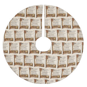 Vintage Wassail Song Illuminated Manuscript Art Brushed Polyester Tree Skirt