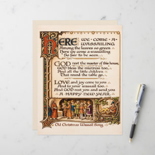 Vintage Wassail Song Illuminated Manuscript Art Custom Letterhead