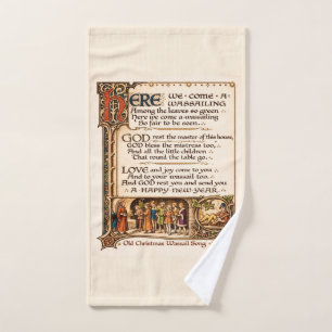 Vintage Wassail Song Illuminated Manuscript Art Hand Towel