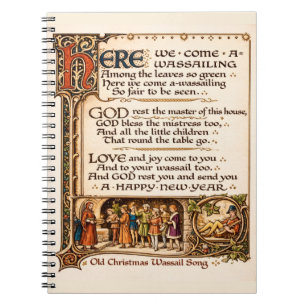 Vintage Wassail Song Illuminated Manuscript Art  Notebook