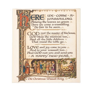 Vintage Wassail Song Illuminated Manuscript Art  Notepad