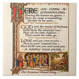 Vintage Wassail Song Illuminated Manuscript Art Tile