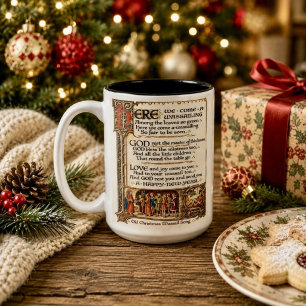 Vintage Wassail Song Illuminated Manuscript Art Two-Tone Coffee Mug