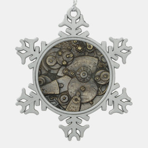 Vintage Watch Gear Mechanism Snowflake Pewter Christmas Ornament