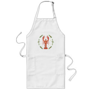 Vintage water colour - festive red lobster long apron