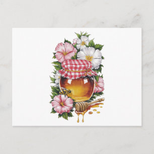 Vintage Water colour Honey Jar Flowers nostalgia Postcard