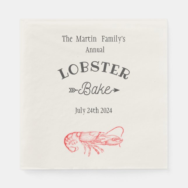 Vintage  water colour - red lobster napkin (Front)