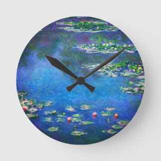Vintage Water Lilies by Claude Monet Round Clock