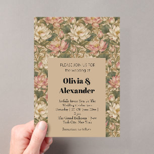 Vintage Water Lotus Botanical Floral Pattern Acrylic Invitations