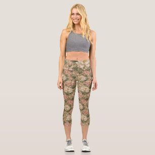 Vintage Water Lotus Botanical Floral Pattern Capri Leggings