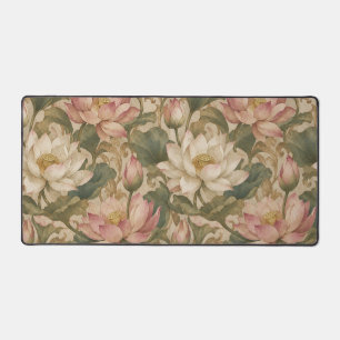 Vintage Water Lotus Botanical Floral Pattern Desk Mat