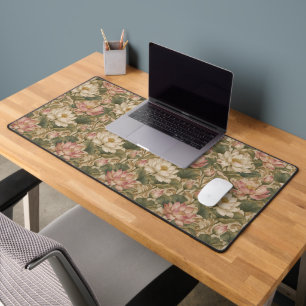 Vintage Water Lotus Botanical Floral Pattern Desk Mat