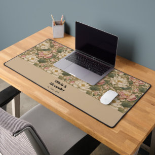 Vintage Water Lotus Botanical Floral Pattern Desk Mat