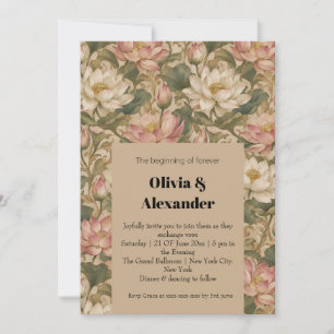 Vintage Water Lotus Botanical Floral Pattern Invitation
