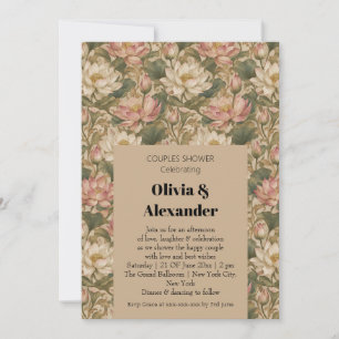 Vintage Water Lotus Botanical Floral Pattern Invitation