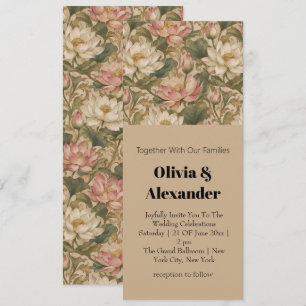 Vintage Water Lotus Botanical Floral Pattern Invitation