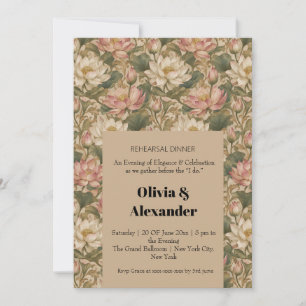 Vintage Water Lotus Botanical Floral Pattern Invitation