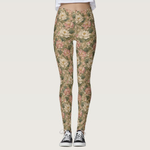 Vintage Water Lotus Botanical Floral Pattern Leggings