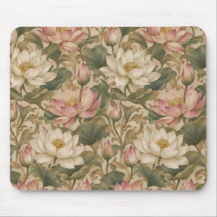 Vintage Water Lotus Botanical Floral Pattern Mouse Mat