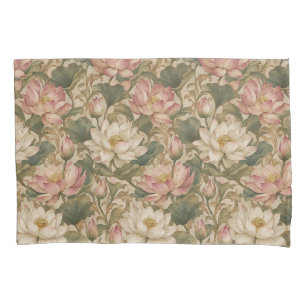 Vintage Water Lotus Botanical Floral Pattern Pillowcase