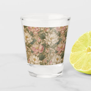 Vintage Water Lotus Botanical Floral Pattern Shot Glass